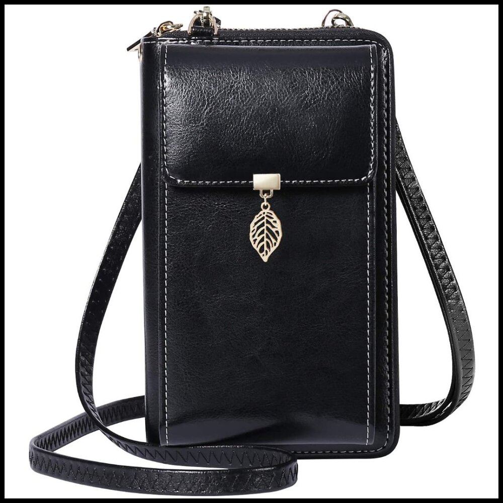 Leather Crossbody Phone Bag RFID Blocking Retro Fashion Adjustable Strap